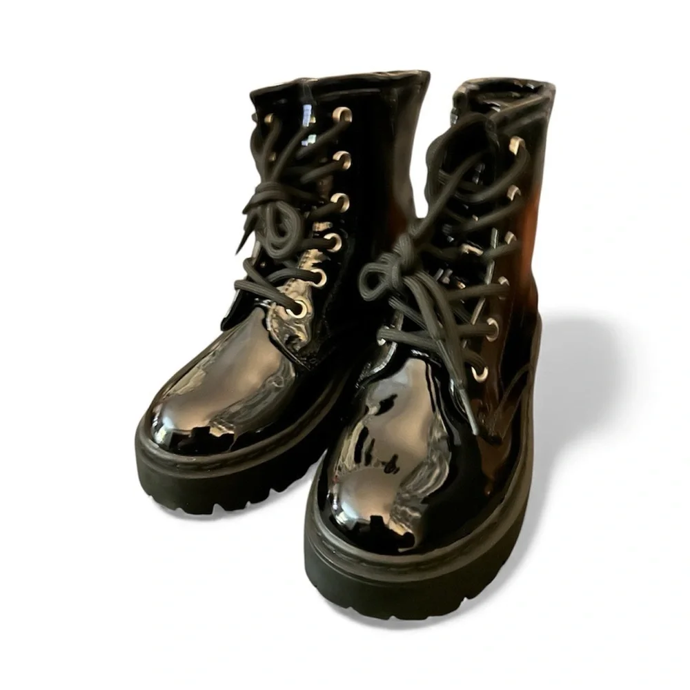 Steve Madden Jrockk mirror patent combat boots sz 13 nwob